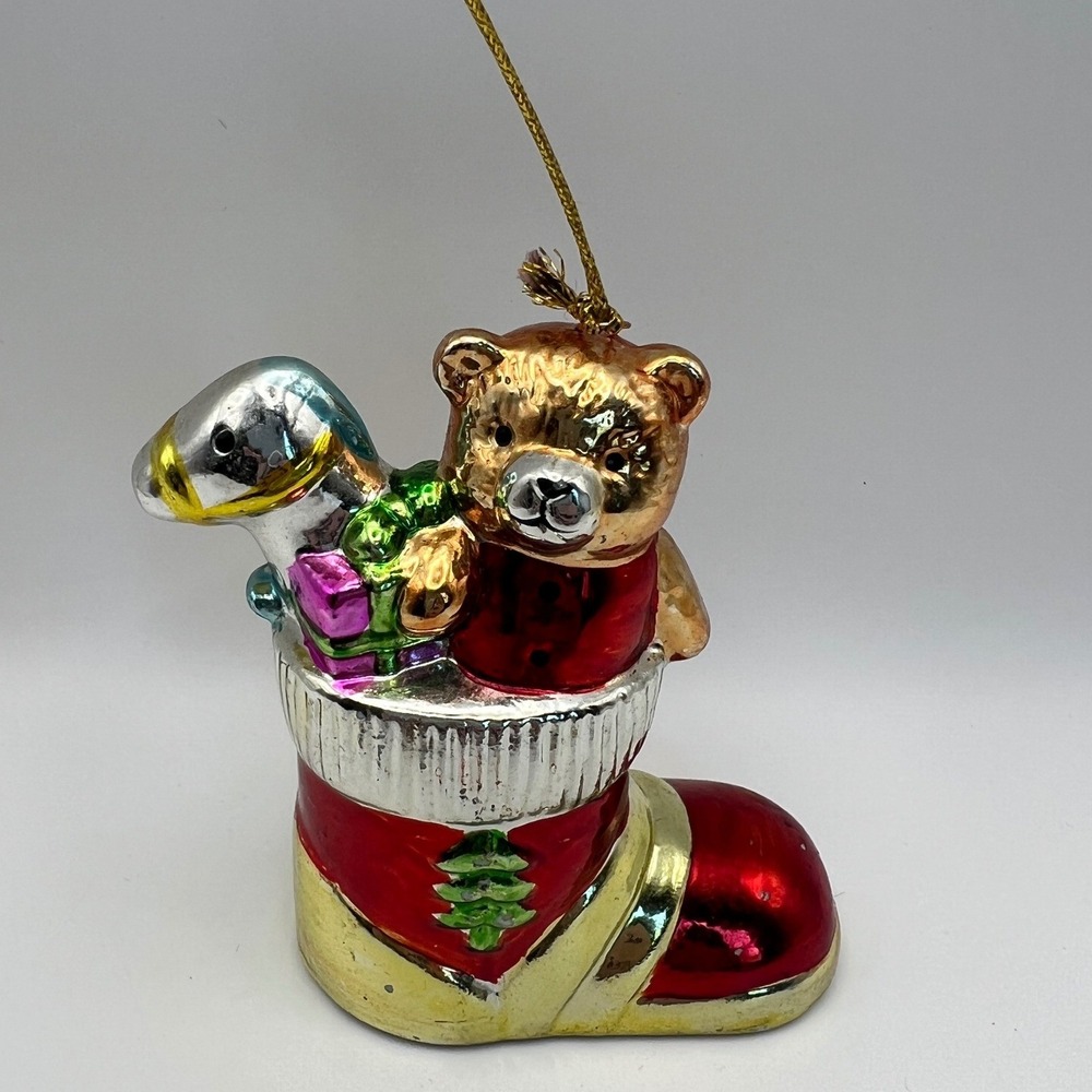 Vintage Style Blown Glass Stocking Ornament 3" retro kitsch Christmas Holiday